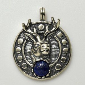 Deer Stag Pendant Sterling Silver w/ Lapis lazuli